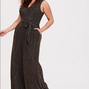 Torrid Black and Gold Glitter Wide Leg Jumpsuit